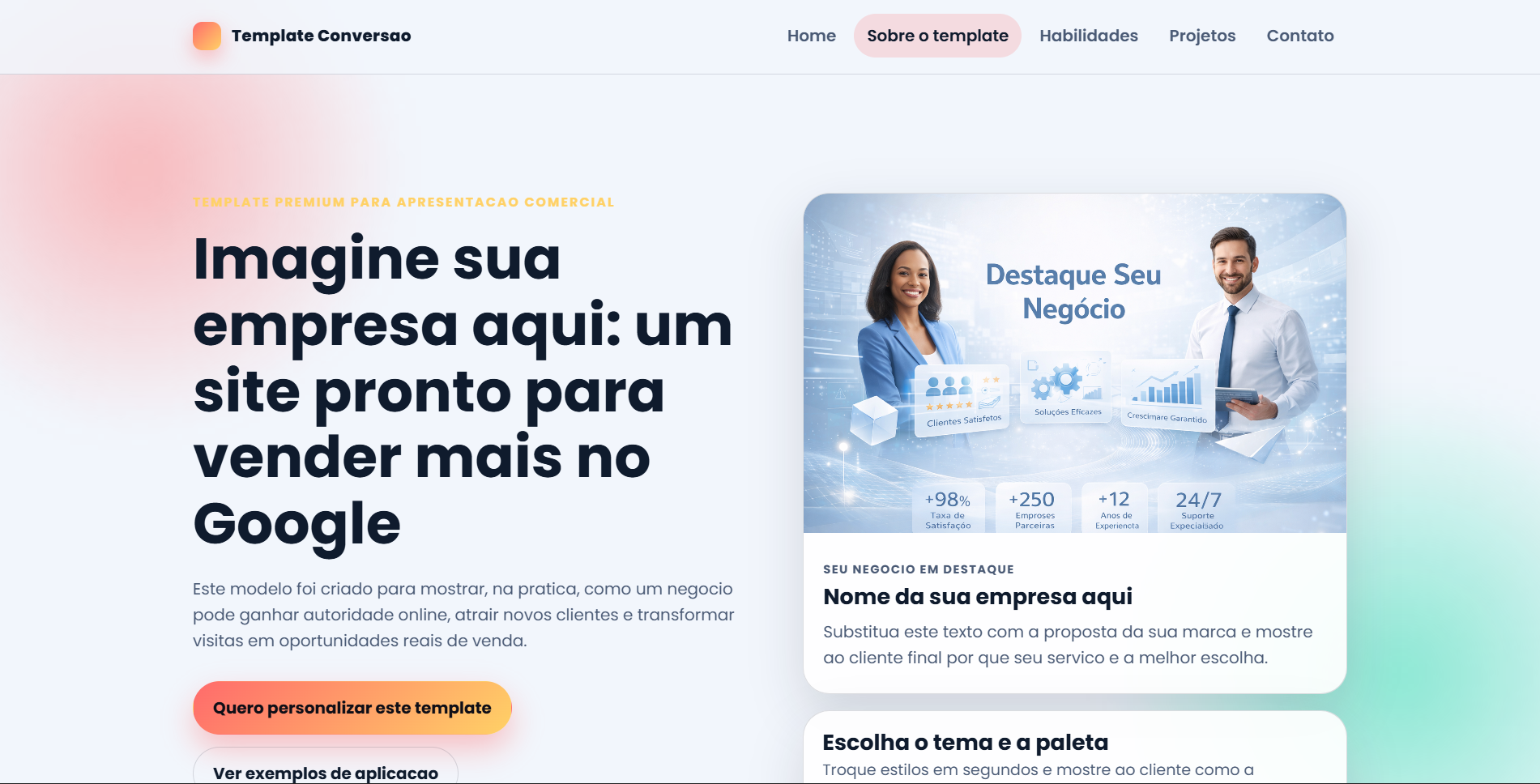 Preview da landing page Template de Vendas